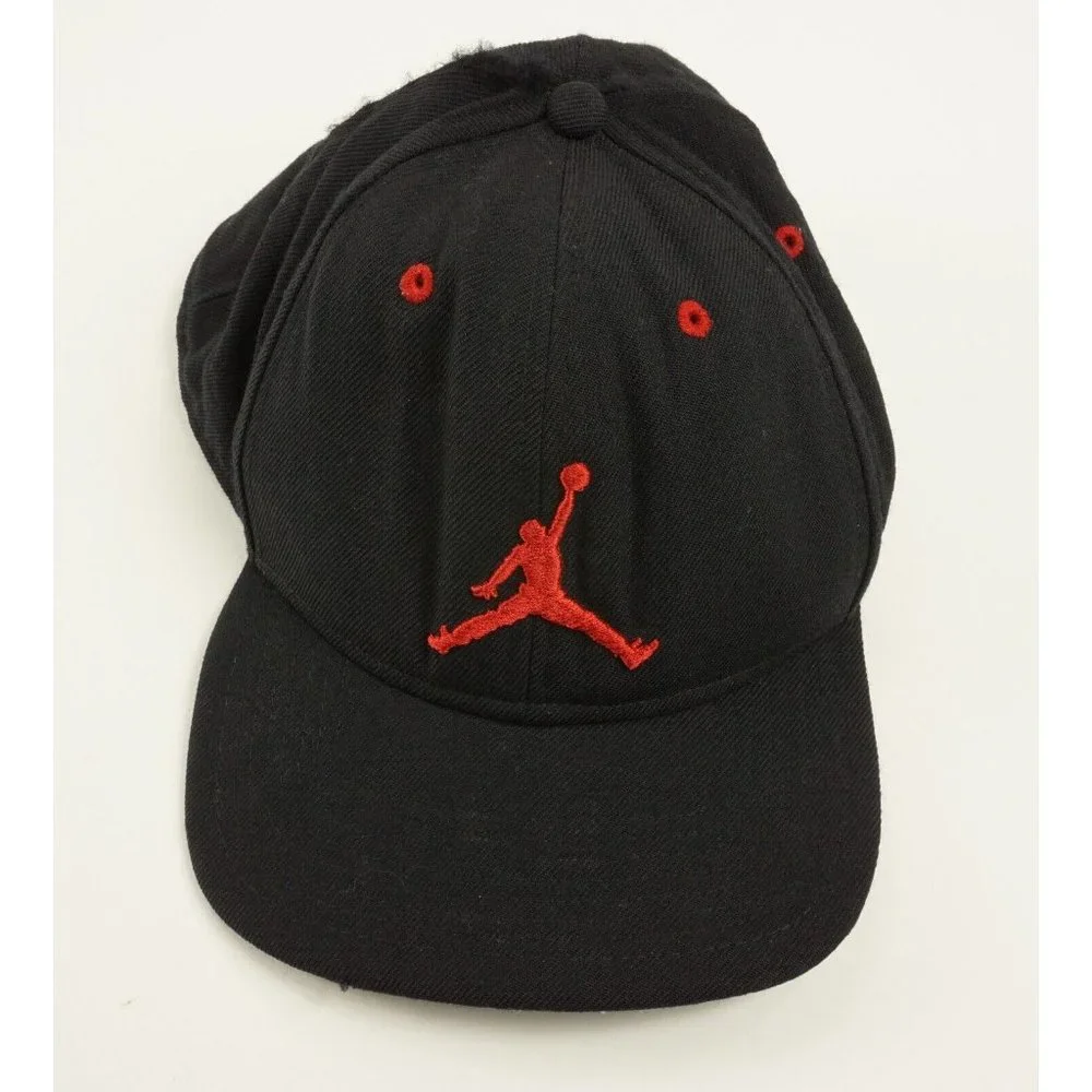Vintage 90's‎ Michael Jordan Jumpman Solid Black Wool Snap Back Hat Big Logo